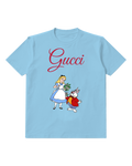 Sky Blue White Rabbit Offers Flowers To Alice Graphic T-Shirt - front product view