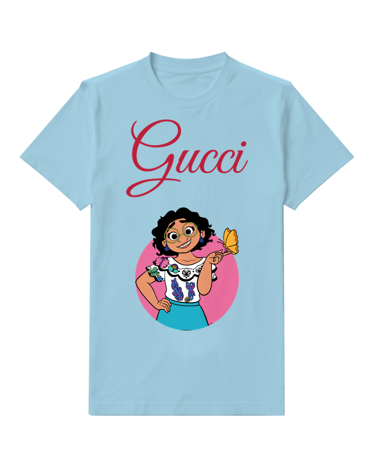 Sky Blue Curly Haired Girl Pink Circle Graphic T-Shirt - front product view