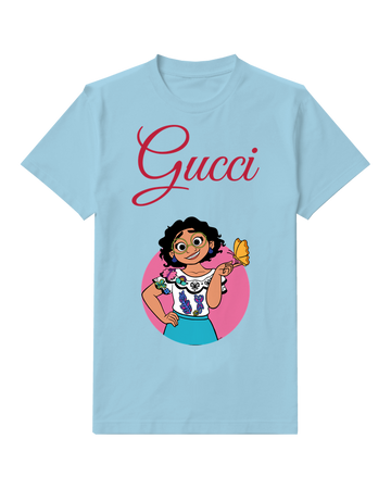 Sky Blue Curly Haired Girl Pink Circle Graphic T-Shirt - front product view