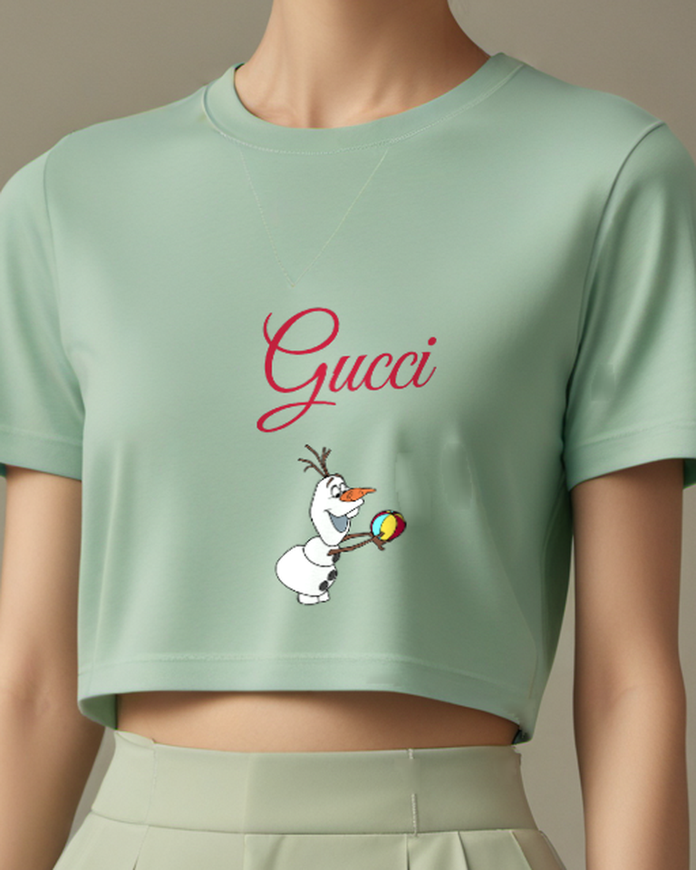 Sage Green Snowman Holding Small Ring Graphic T-Shirt - model wearing view