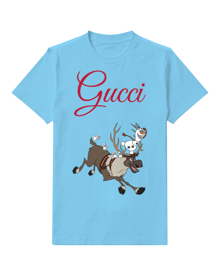 Sky Blue Olaf And Sven Running Together Graphic T-Shirt - front product view