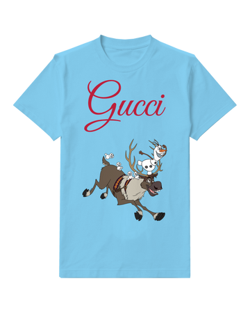 Sky Blue Olaf And Sven Running Together Graphic T-Shirt - front product view