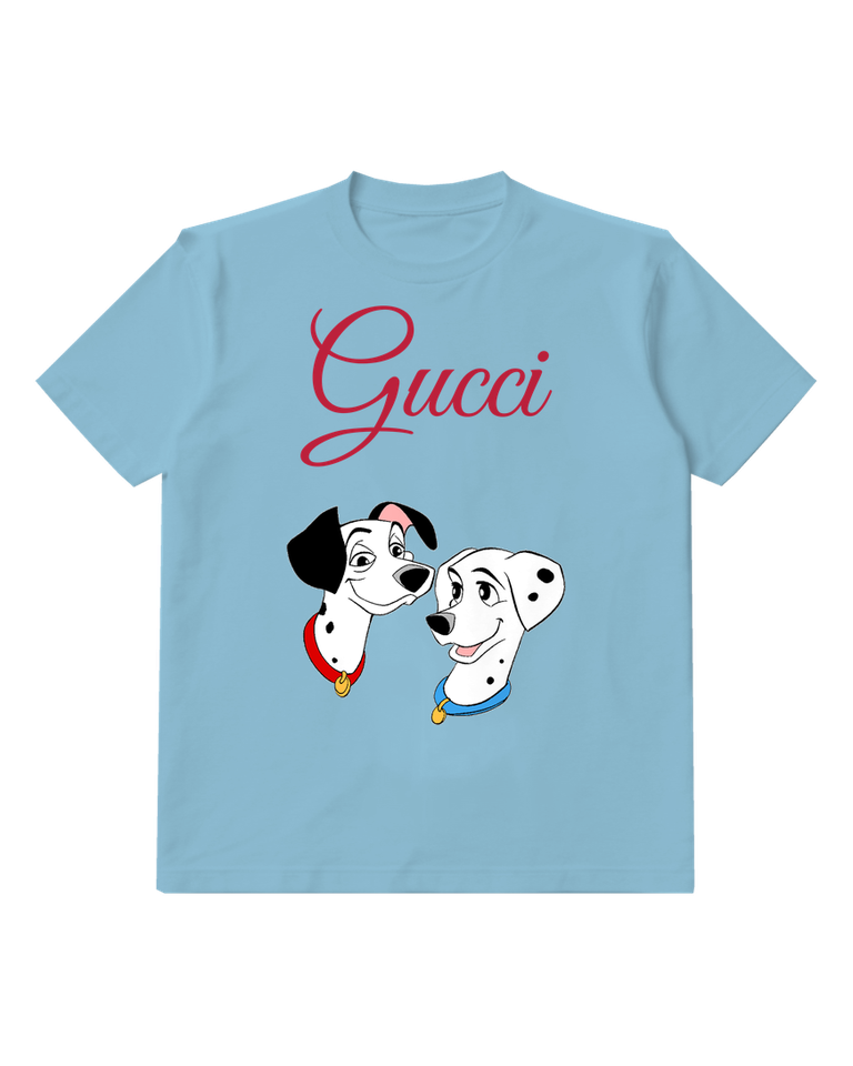 Sky Blue Dalmatian Pair Smiling Head To Head Graphic T-Shirt - front product view