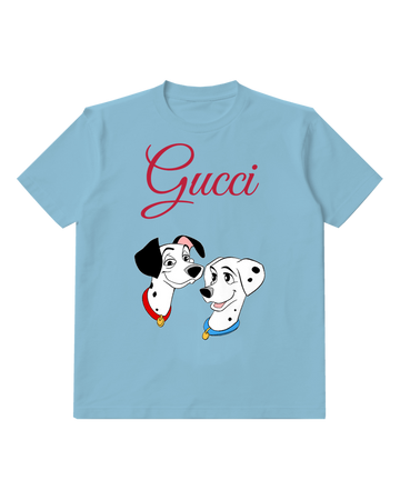 Sky Blue Dalmatian Pair Smiling Head To Head Graphic T-Shirt - front product view