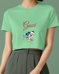 Sage Green Mickey And Minnie Skating Together Graphic T-Shirt - model wearing view