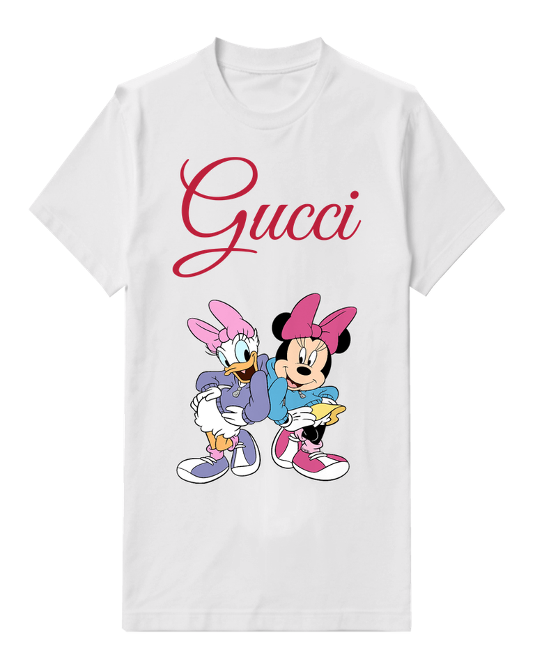 White Minnie And Daisy In Playful Embrace Graphic T-Shirt - front product view