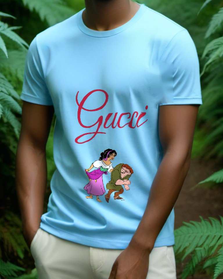 Sky Blue Esmeralda And Quasimodo Dancing Together Graphic T-Shirt - model wearing view
