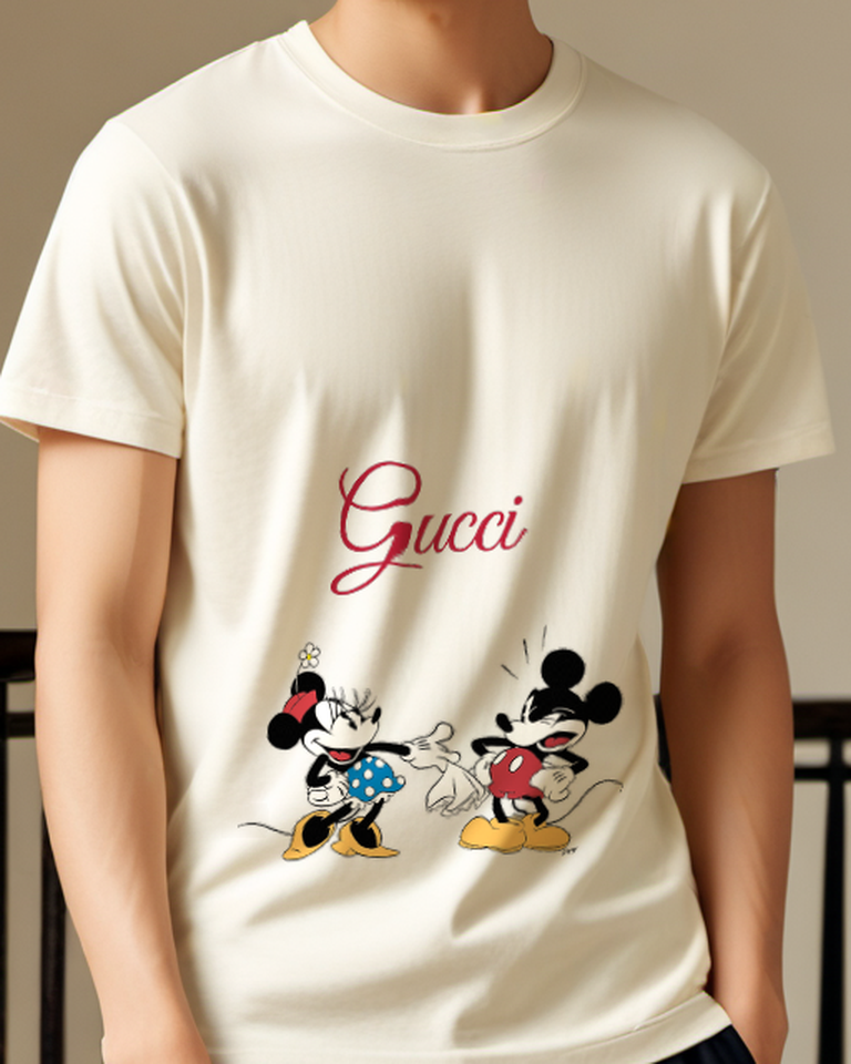 Ivory Minnie Mouse Waving Cheerfully Front Print Graphic T-Shirt - model wearing view