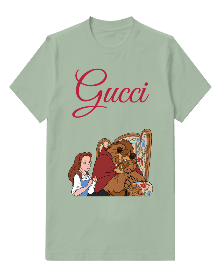 Sage Green Belle And Beast In Ornate Chair Graphic T-Shirt - front product view