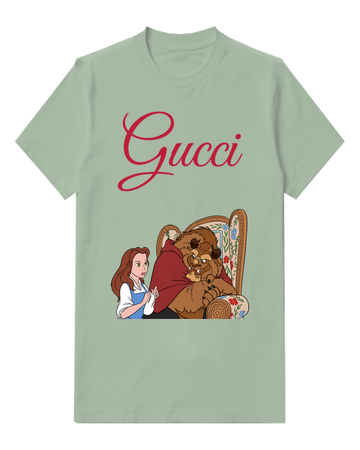 Sage Green Belle And Beast In Ornate Chair Graphic T-Shirt - front product view