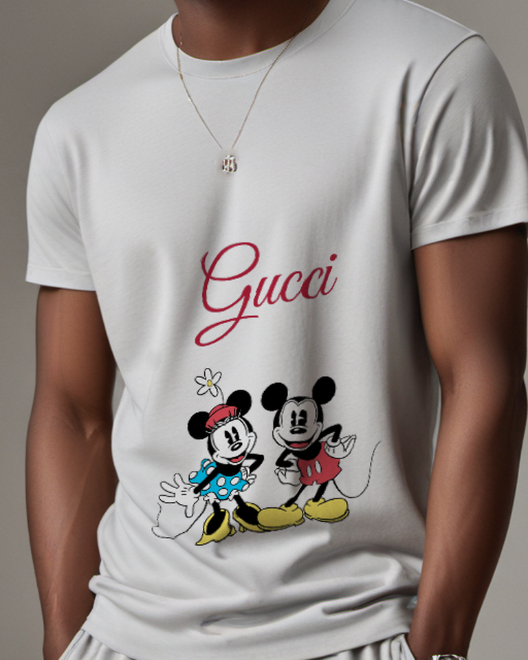 Light Gray Mickey And Minnie Waving Together Graphic T-Shirt - model wearing view