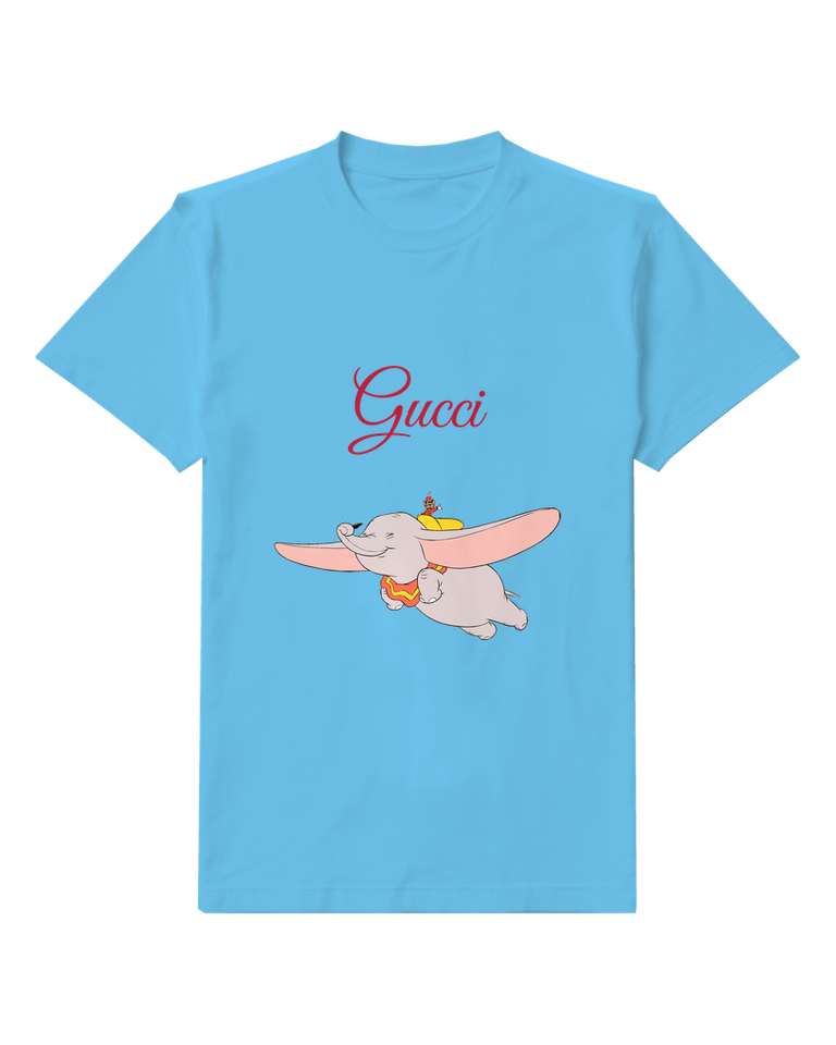 Sky Blue Dumbo Flying With Mouse On Back Graphic T-Shirt - front product view