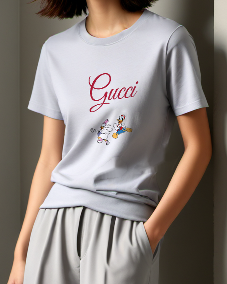 Pale Lavender Duck Duo Racing In Dynamic Motion Graphic T-Shirt - model wearing view