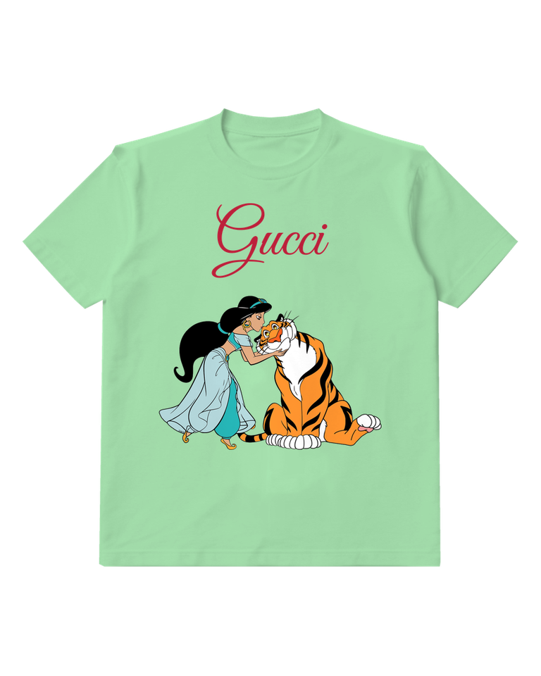 Sage Green Jasmine Hugs Tiger In Affectionate Pose Graphic T-Shirt - front product view