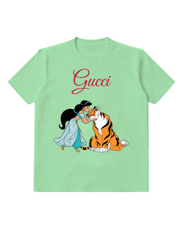 Sage Green Jasmine Hugs Tiger In Affectionate Pose Graphic T-Shirt - front product view
