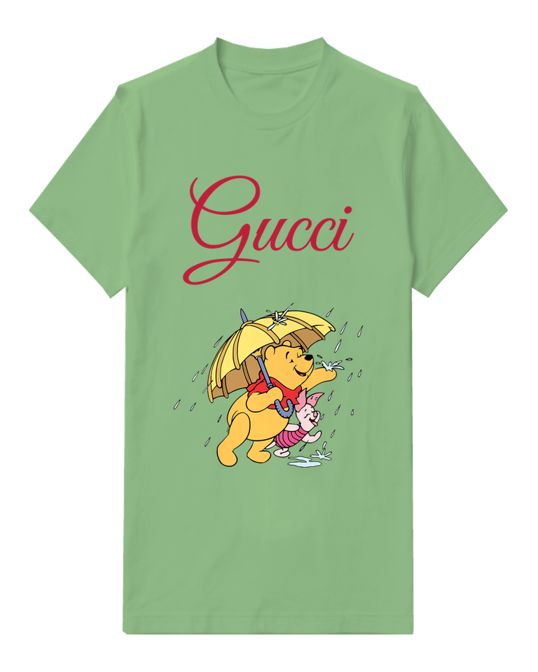 Sage Green Pooh And Piglet In Rain With Umbrella Graphic T-Shirt - front product view