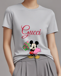 Light Gray Mouse Pink Heart Bouquet Graphic T-Shirt - model wearing view