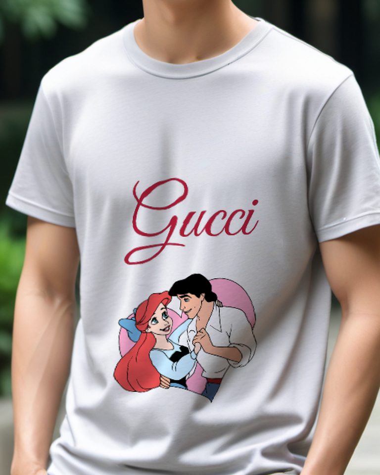 Pale Lavender Ariel And Eric Embracing In Dance Graphic T-Shirt - model wearing view