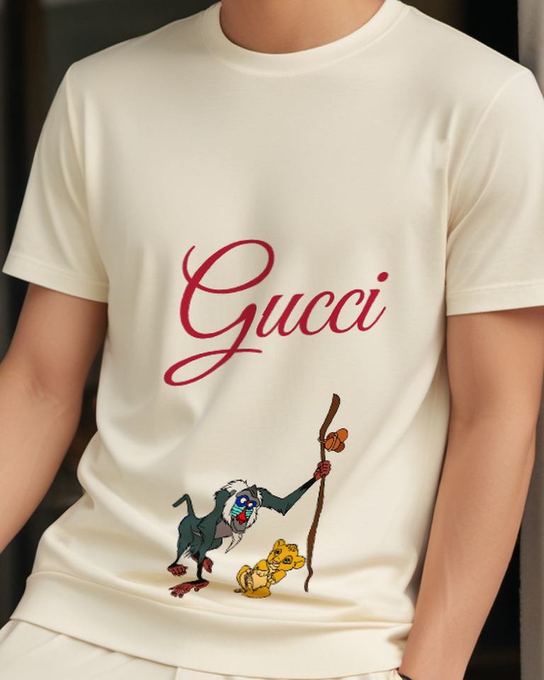 Ivory Rafiki Holding Staff With Simba Graphic T-Shirt - model wearing view
