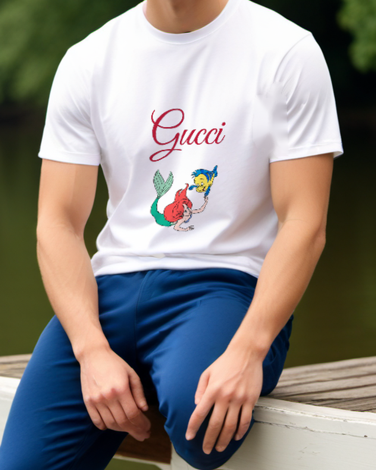White Ariel And Flounder Underwater Pose Graphic T-Shirt - model wearing view