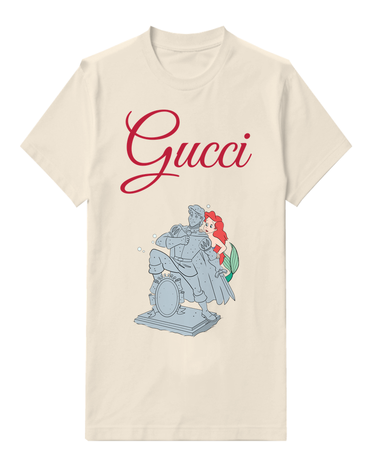 Ivory Ariel And Eric Statue Embracing Metallic Graphic T-Shirt - front product view