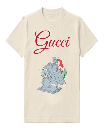 Ivory Ariel And Eric Statue Embracing Metallic Graphic T-Shirt - front product view