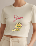 Ivory Royal Puppy Floral Crown Graphic T-Shirt - model wearing view