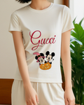 Light Gray Mickey And Minnie On Pumpkin Graphic T-Shirt - model wearing view