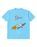 Sky Blue Young Lion Cub Lunges Forward Graphic T-Shirt - front product view