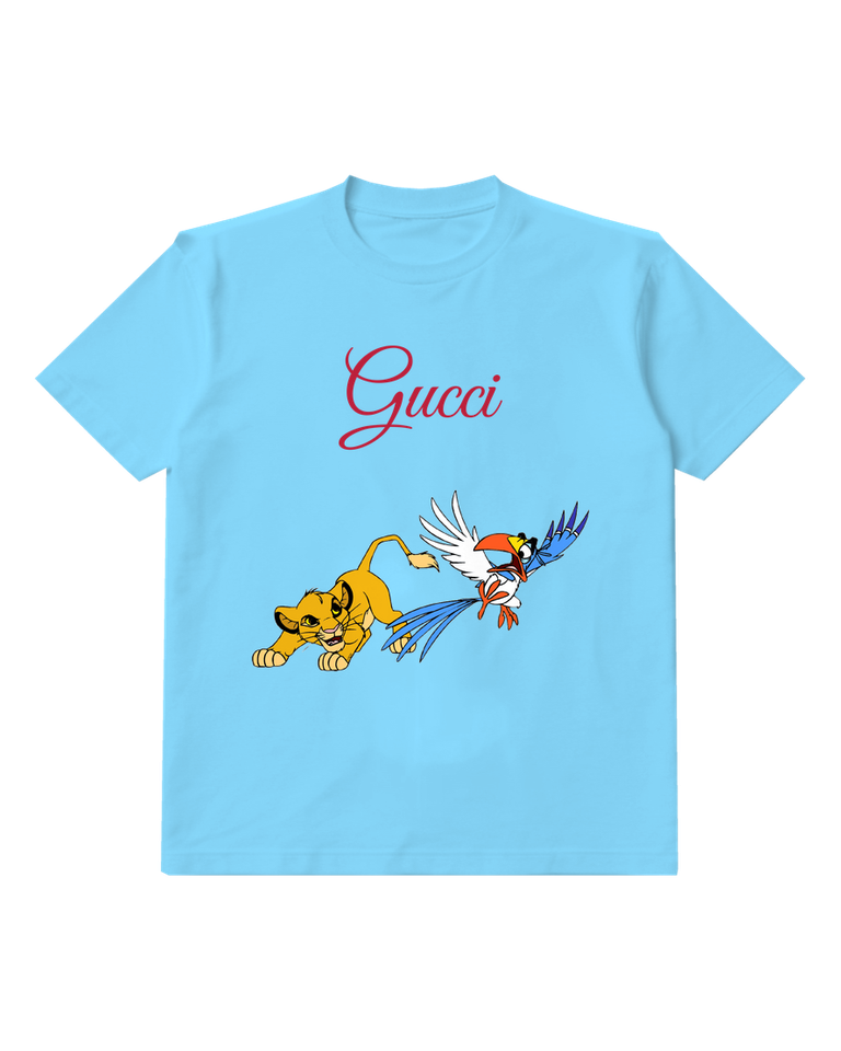 Sky Blue Young Lion Cub Lunges Forward Graphic T-Shirt - front product view