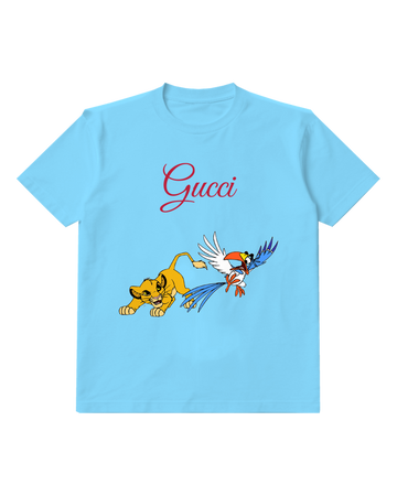 Sky Blue Young Lion Cub Lunges Forward Graphic T-Shirt - front product view