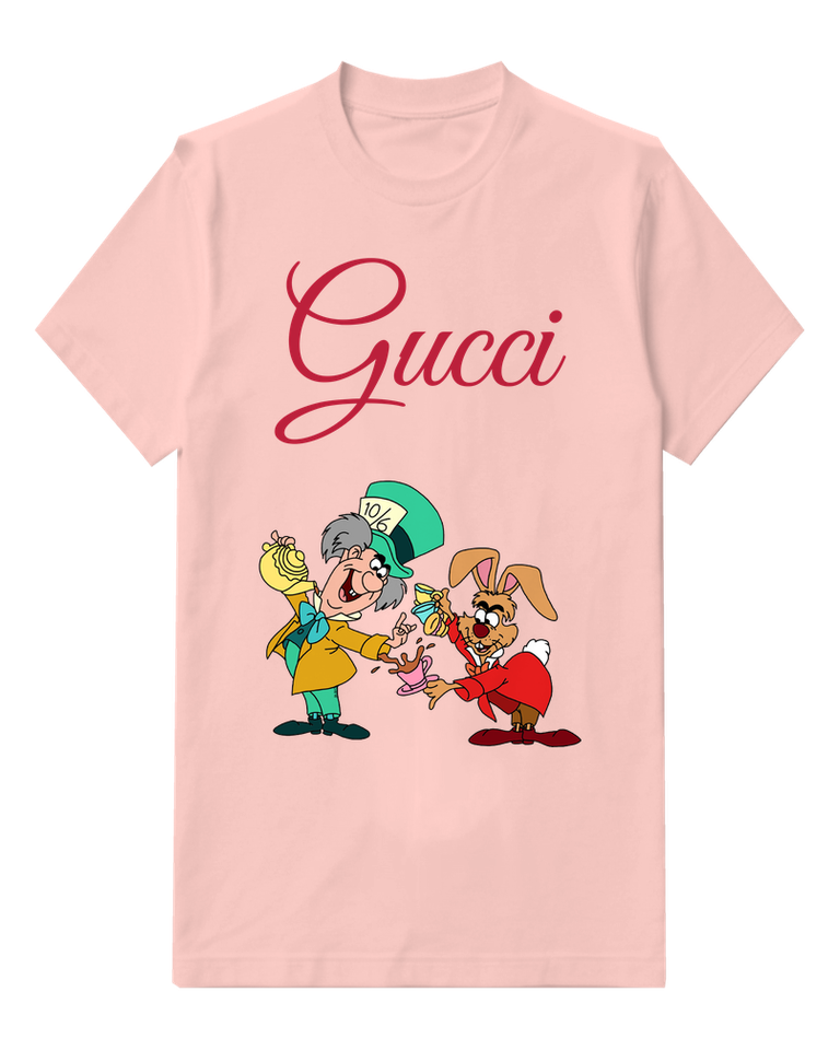 Blush Pink Mad Hatter Pours Tea While March Hare Holds Cup Graphic T-Shirt - front product view