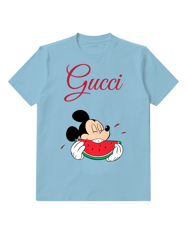 Sky Blue Mouse Watermelon Bite Graphic T-Shirt - front product view