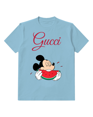 Sky Blue Mouse Watermelon Bite Graphic T-Shirt - front product view