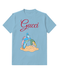 Sky Blue Blue Caterpillar Sitting Atop Leaf Alice Below Graphic T-Shirt - front product view