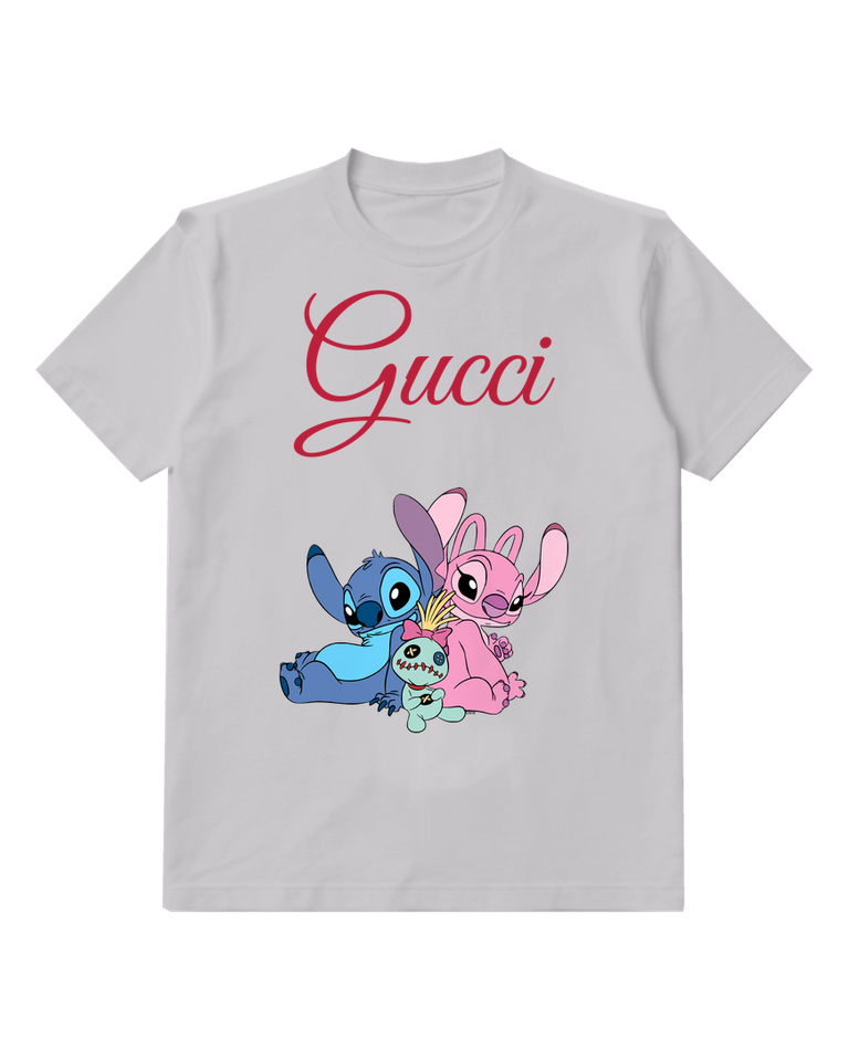 Light Gray Stitch And Angel Cuddling With Scrump Graphic T-Shirt - front product view