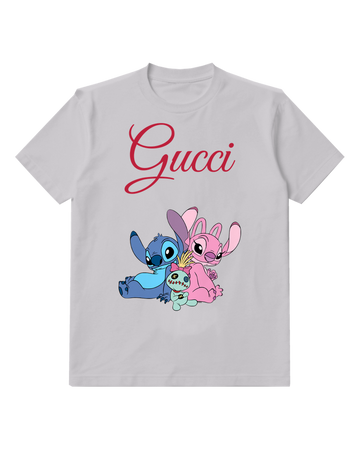 Light Gray Stitch And Angel Cuddling With Scrump Graphic T-Shirt - front product view