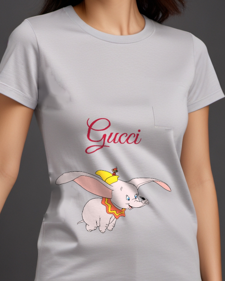Light Gray Dumbo Flying With Timothy Mouse On Head Graphic T-Shirt - model wearing view