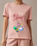 Blush Pink Mad Hatter Offers Cake To Alice Graphic T-Shirt - model wearing view