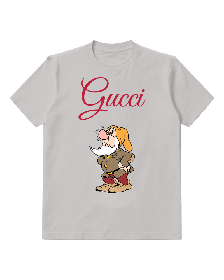 Light Gray Orange Capped Dwarf Side Glance Graphic T-Shirt - front product view