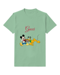 Sage Green Mickey And Pluto Running Together Graphic T-Shirt - front product view