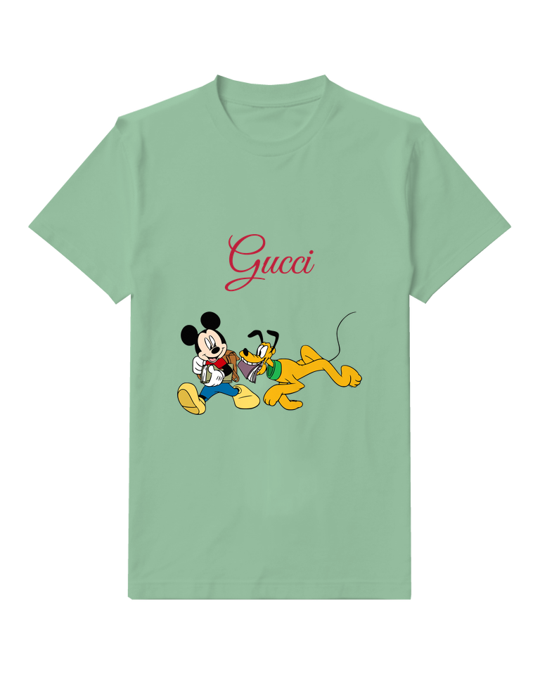 Sage Green Mickey And Pluto Running Together Graphic T-Shirt - front product view