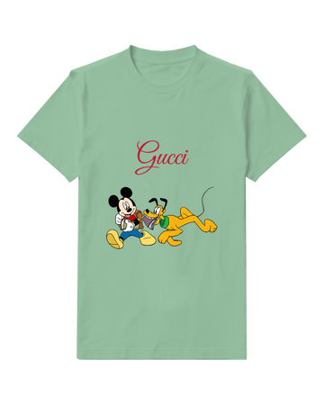 Sage Green Mickey And Pluto Running Together Graphic T-Shirt - front product view