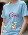 Sky Blue Bird Landing Net Graphic T-Shirt - model wearing view