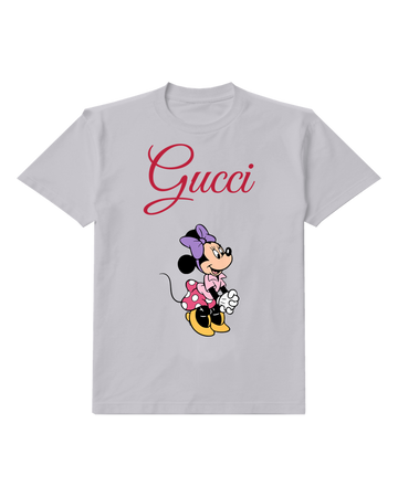 Light Gray Mouse Pink Skirt Hip Pose Graphic T-Shirt - front product view
