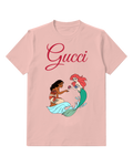 Blush Pink Ariel And Moana Seated Sharing Shell Graphic T-Shirt - front product view