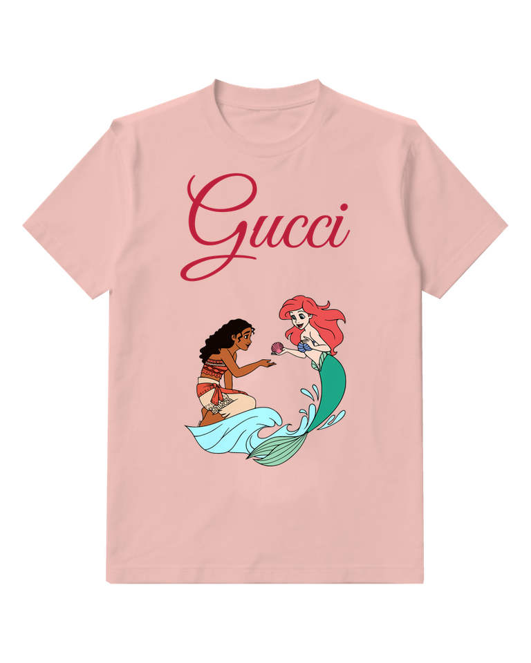 Blush Pink Ariel And Moana Seated Sharing Shell Graphic T-Shirt - front product view