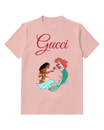 Blush Pink Ariel And Moana Seated Sharing Shell Graphic T-Shirt - front product view