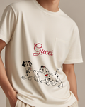 Ivory Two Spotted Puppies Playing Graphic T-Shirt - model wearing view