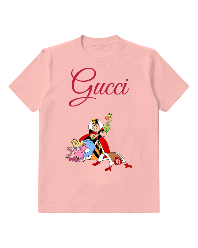 Blush Pink Queen Of Hearts With Alice And Bird Graphic T-Shirt - front product view